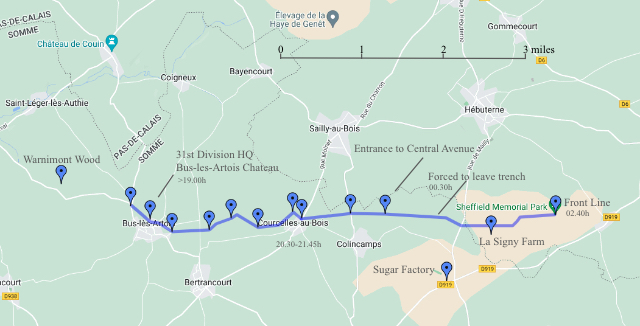 Warnimont Wood to the front line